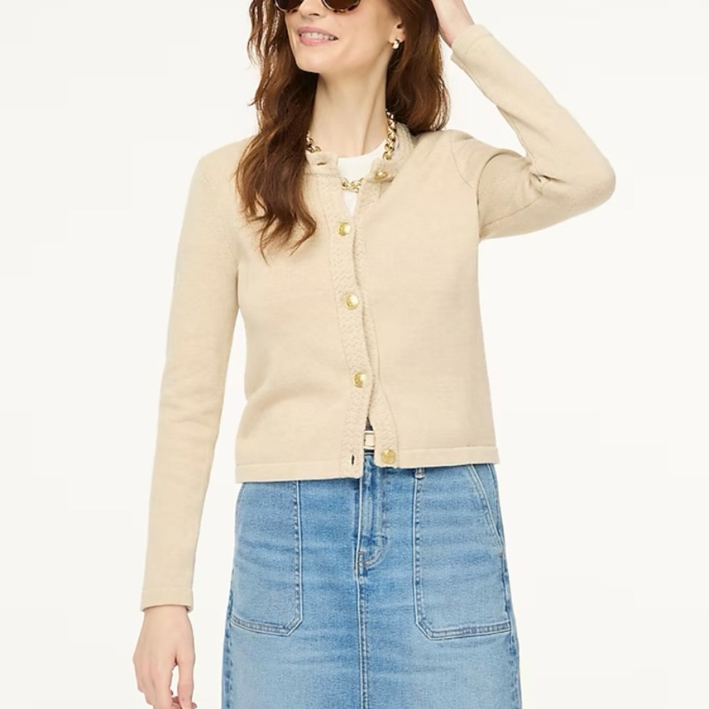 J. Crew Light Heather Khaki Cotton Cardigan Sweater Lady Jacket Size Small NWT